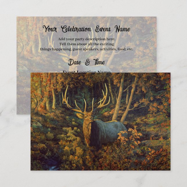 Bull Elk in Autumn Forest Invitation (Front/Back)