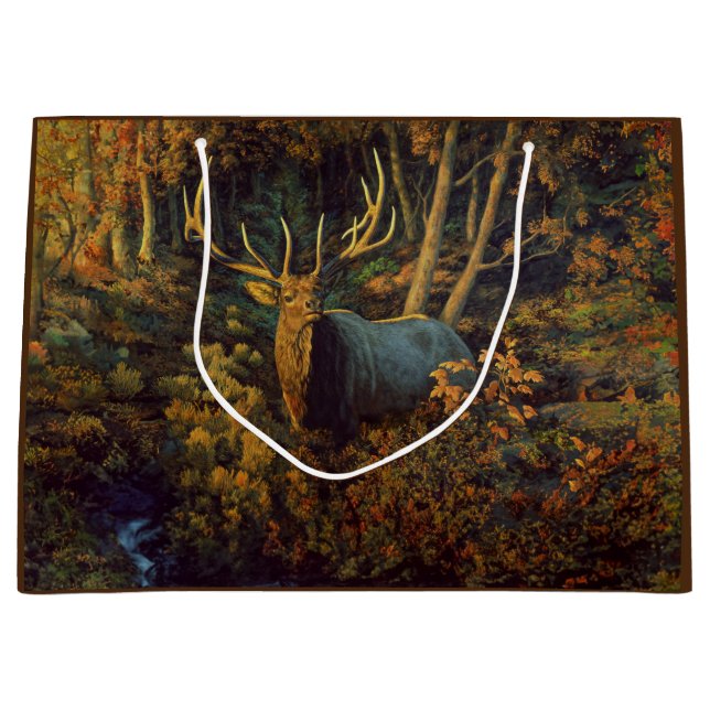Bull Elk in Autumn Forest Large Gift Bag (Front)