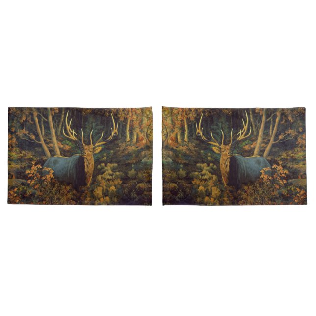 Bull Elk in Autumn Forest Pillowcase (Back-Set)