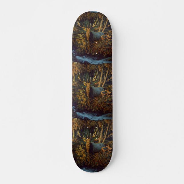 Bull Elk in Autumn Forest Skateboard (Front)