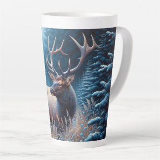 Bull Elk in Meadow with Pine Trees Latte Mug