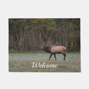 Bull Elk Morning Walk Welcome Doormat