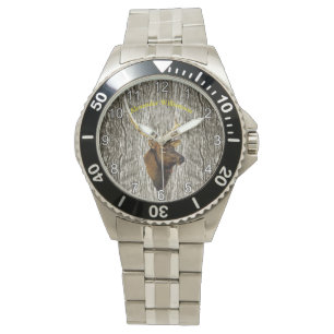 Bull Elk on Rustic Wood background Watch