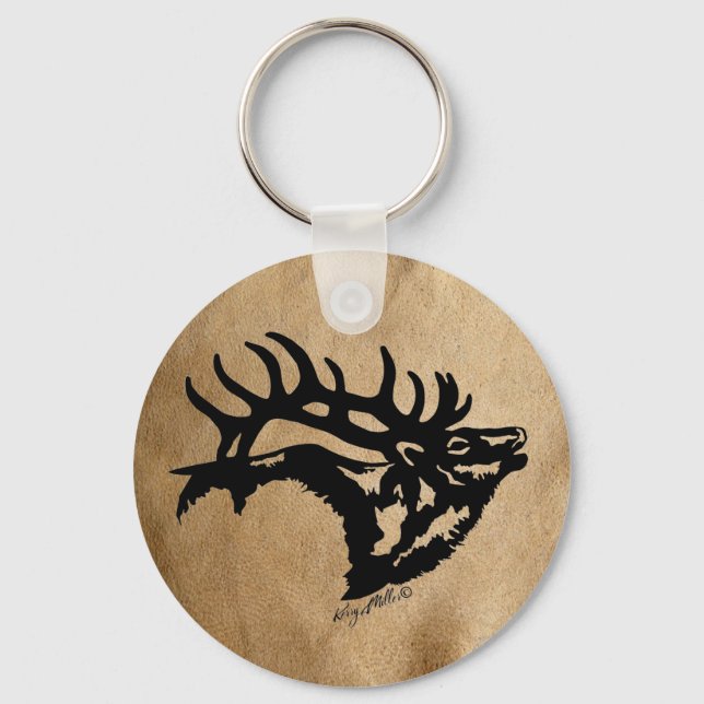 Bull Elk Silhouette Key Ring (Front)