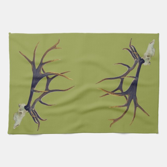 Bull elk skull side view tea towel (Horizontal)