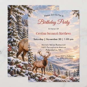 Bull Elk Winter Mountain Birthday Celebration Invitation