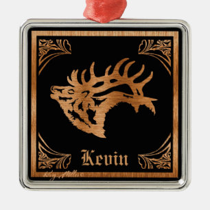 Bull Elk Wood Silhouette Metal Ornament