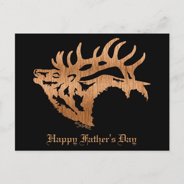 Bull Elk Wood Silhouette Postcard (Front)