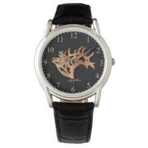 Bull Elk Wood Silhouette Watch