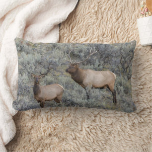 Bull Elk   Yellowstone National Park, Wyoming Lumbar Cushion