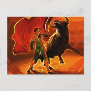 Bull Fighter And El Toro Postcard