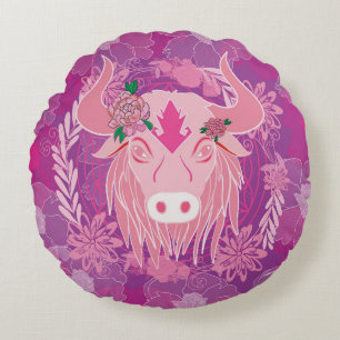 Bull flower of life round cushion