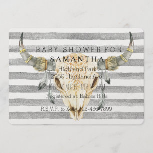 Bull Head Grey Stripes baby shower Invitation