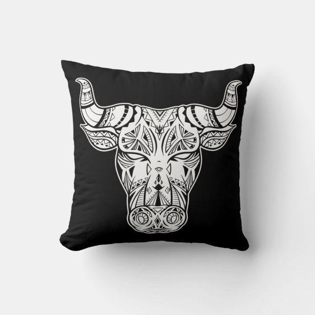 Bull head with boho decoration  cushion (Front)