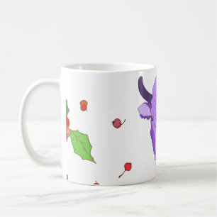 Bull, holly, mistletoe and berries. The symbol o Coffee Mug
