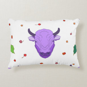 Bull, holly, mistletoe and berries. The symbol o Decorative Cushion
