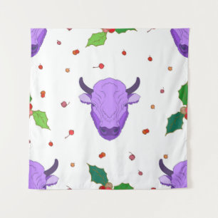 Bull, holly, mistletoe and berries. The symbol o Tapestry