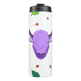 Bull,  holly,  mistletoe and berries. The symbol o Thermal Tumbler