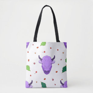 Bull, holly, mistletoe and berries. The symbol o Tote Bag