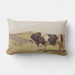 Bull in a Rural Landscape (by Ferdinand Hodler) Lumbar Cushion