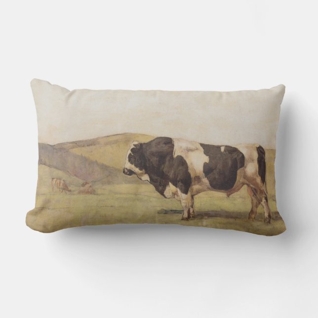 Bull in a Rural Landscape (by Ferdinand Hodler) Lumbar Cushion (Front)