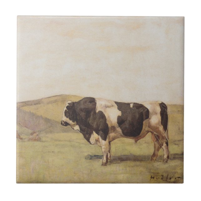 Bull in a Swiss Landscape (by Ferdinand Hodler) Ceramic Tile (Front)