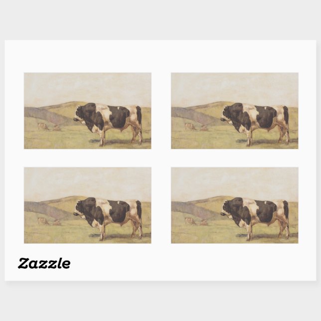 Bull in a Swiss Landscape (by Ferdinand Hodler) Rectangular Sticker (Sheet)