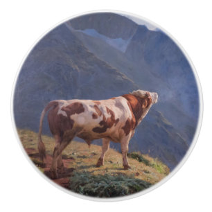 Bull in the Alps (by Eugène Burnand) Ceramic Knob