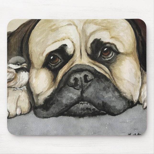 "Bull Mastiff and Baby Bird" Mouse Pad (Front)