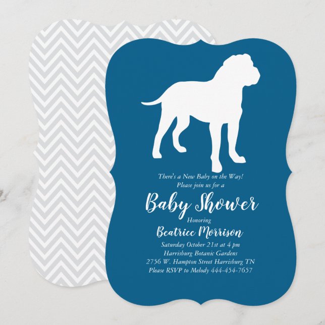 Bull Mastiff Dog Baby Shower Blue Boy Invitation (Front/Back)