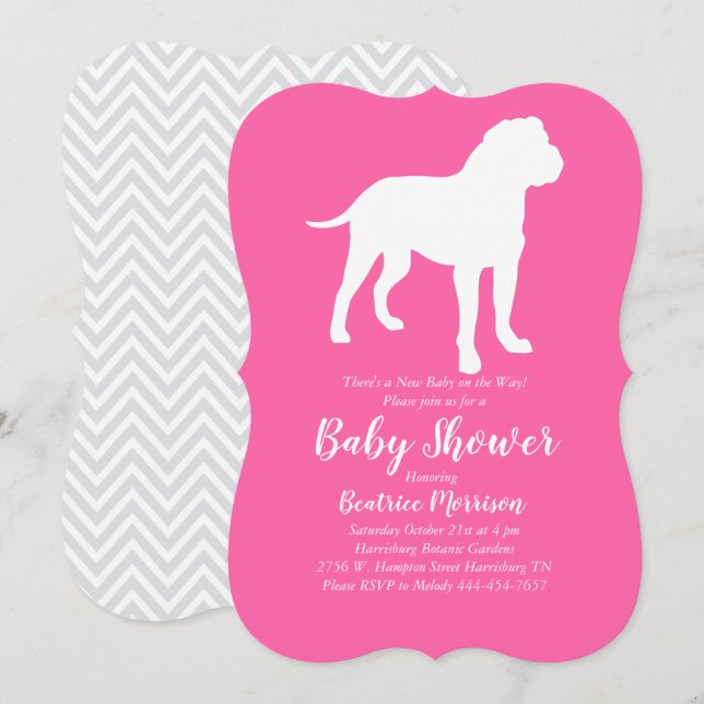 Bull Mastiff Dog Baby Shower Pink Girl Invitation (Front/Back)