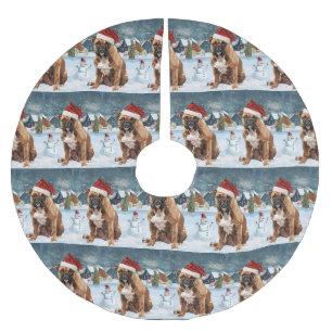 Bull Mastiff Dog Winter Wonderland Christmas Joy Brushed Polyester Tree Skirt