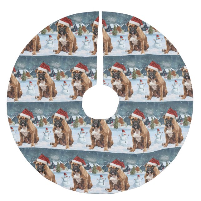 Bull Mastiff Dog Winter Wonderland Christmas Joy Brushed Polyester Tree Skirt (Front)