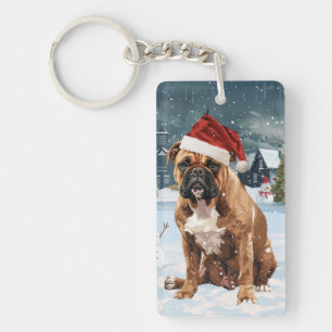 Bull Mastiff Dog Winter Wonderland Christmas Joy Key Ring