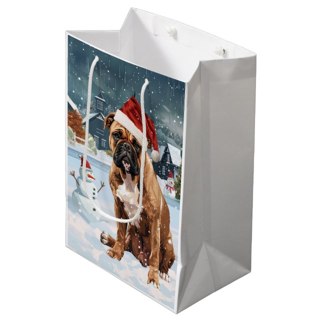 Bull Mastiff Dog Winter Wonderland Christmas Joy Medium Gift Bag (Front Angled)