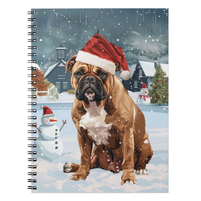 Bull Mastiff Dog Winter Wonderland Christmas Joy Notebook (Front)