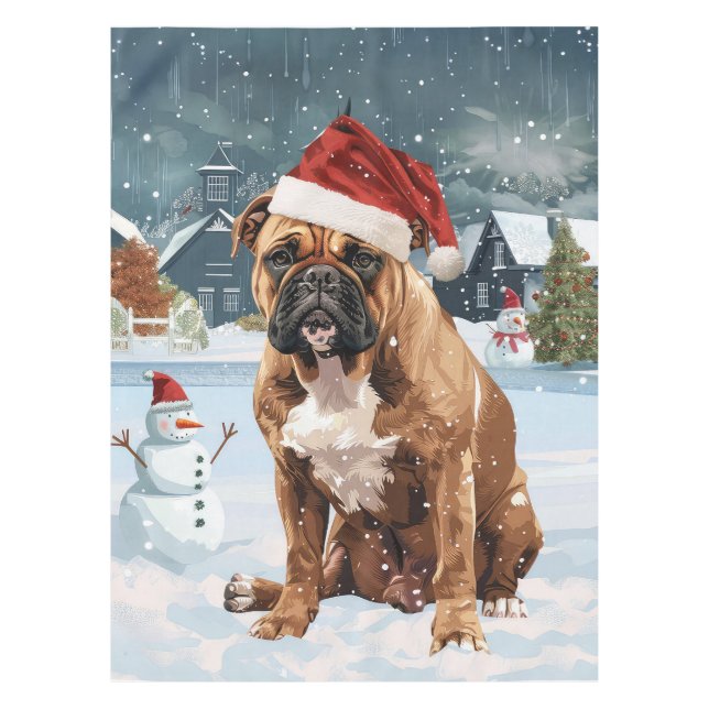 Bull Mastiff Dog Winter Wonderland Christmas Joy Tablecloth (Front)