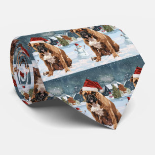 Bull Mastiff Dog Winter Wonderland Christmas Joy Tie
