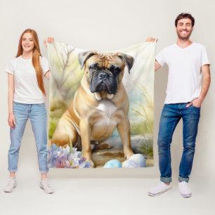 Bull Mastiff Dog with Easter Eggs Holiday  Fleece Blanket