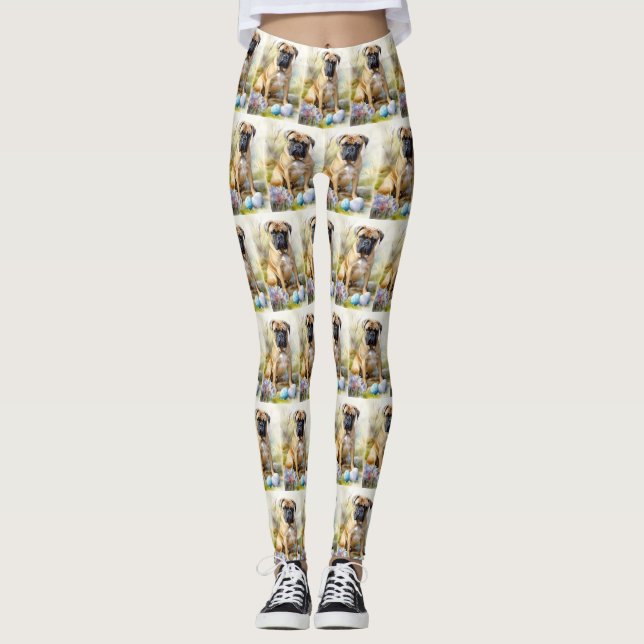 Bull Mastiff Dog with Easter Eggs Holiday  Leggings (Front)