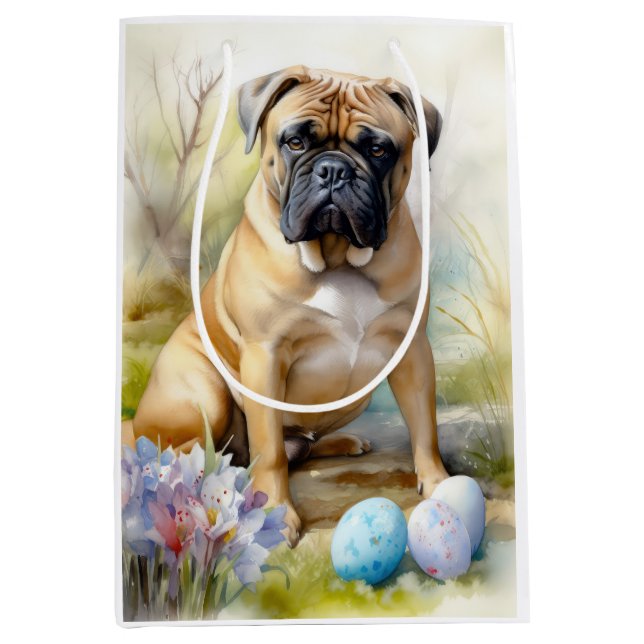 Bull Mastiff Dog with Easter Eggs Holiday  Medium Gift Bag (Front)