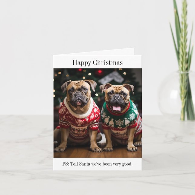 Bull Mastiff Dogs in Christmas Sweaters Card (Front)