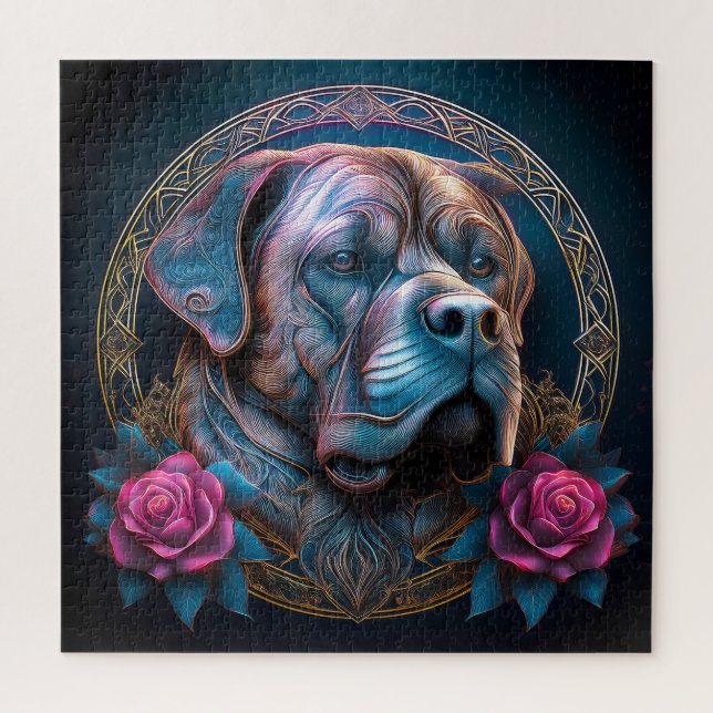 Bull Mastiff Peers Through A Time Portal Jigsaw Puzzle (Vertical)