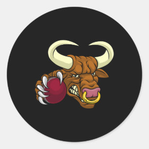 Bull Minotaur Longhorn Cow Cricket Cartoon Classic Round Sticker