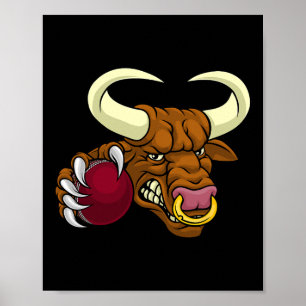 Bull Minotaur Longhorn Cow Cricket Cartoon  Poster