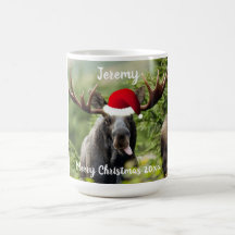 Bull Moose in Santa Hat  