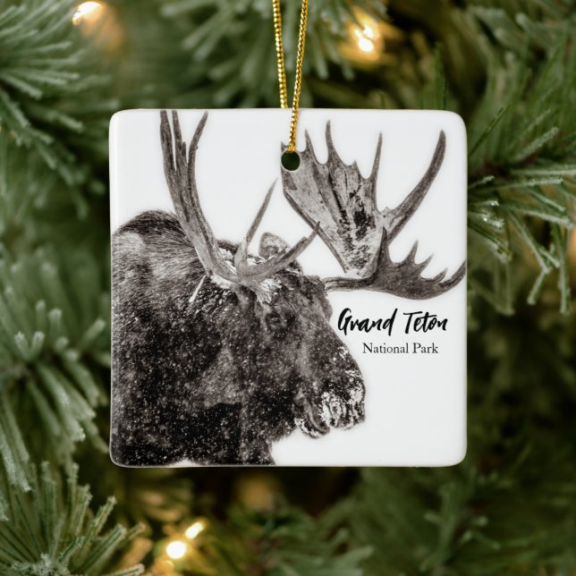 Bull Moose in Snow Grand Teton  Ceramic Ornament (Tree)