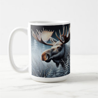Bull Moose in Thick Brush and Pine Trees Coffee Mug
