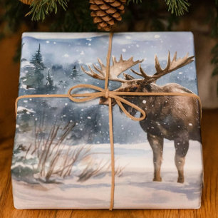 Bull Moose in Winter Snow Nature  Wrapping Paper Sheet