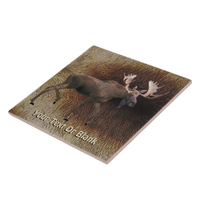 Bull Moose On Caribou Fur Tile (Side)